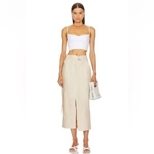 Revolve GRLFRND The Linen Cargo Midi Skirt in Natural Linen
